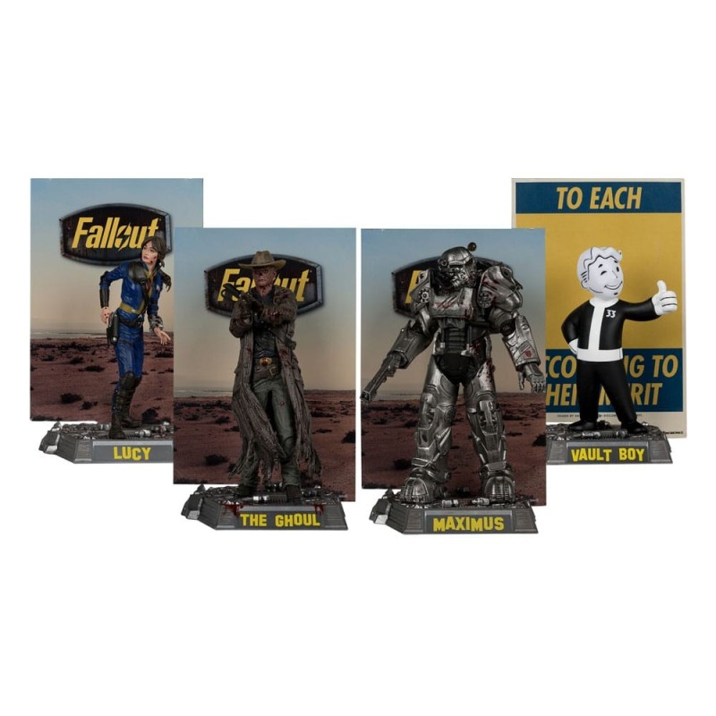 Lot de 4 Figurines Fallout Movie Maniacs Lucy, Maximus, The Ghoul & Vault Boy